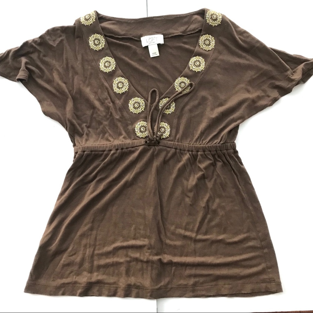 SOLD!  LOFT Cotton Top Blouse Popover Brown Gold Sze XXSP